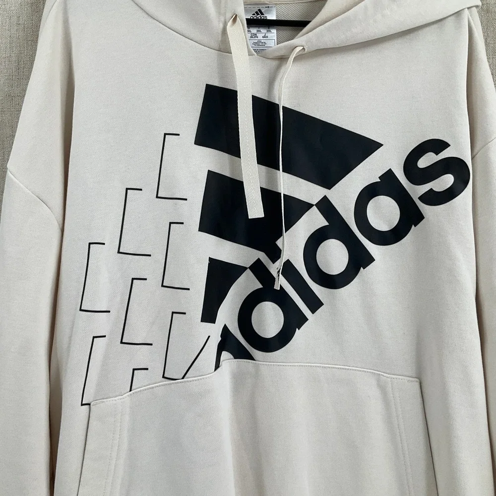 Adidas Mens XXL Cream Graphic‎ Logo Pullover Hoodie Off White Sportswear Comfy